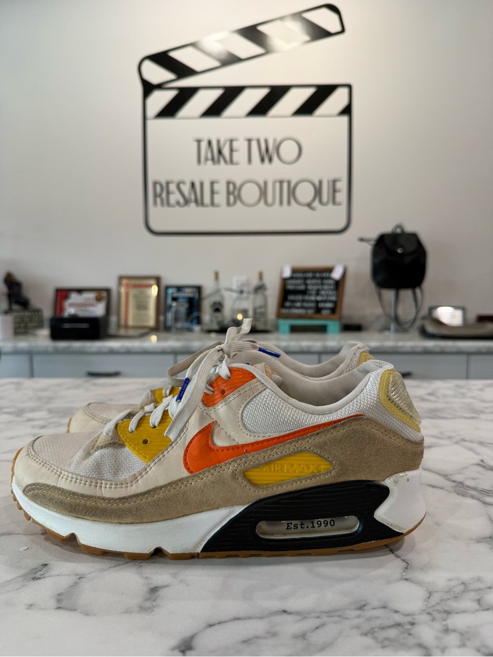 Nike Air Max 90 SE Summit White Orange Sesame FB4315 100 women’s  9